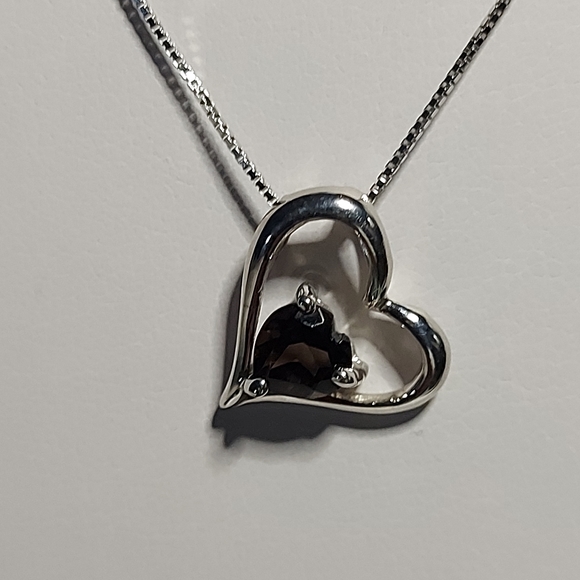 SMOKY QUARTZ HEART PENDANT NECKLACE 925SS - Picture 9 of 11